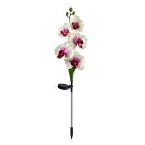 Φωτιζόμενα διακοσμητικά λουλούδια LED με ηλιακό πάνελ, σε μωβ χρώμα.