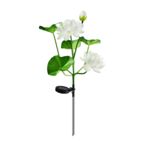 Φωτιζόμενα διακοσμητικά λουλούδια LED με ηλιακό πάνελ σε κήπο.