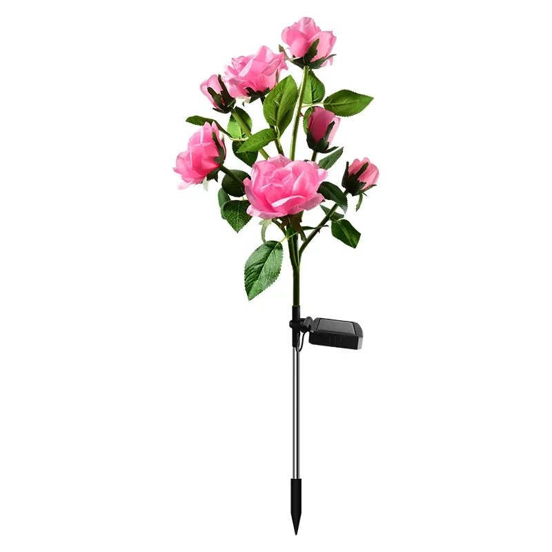 Φωτιζόμενα διακοσμητικά λουλούδια LED σε ροζ χρώμα με ηλιακό πάνελ.