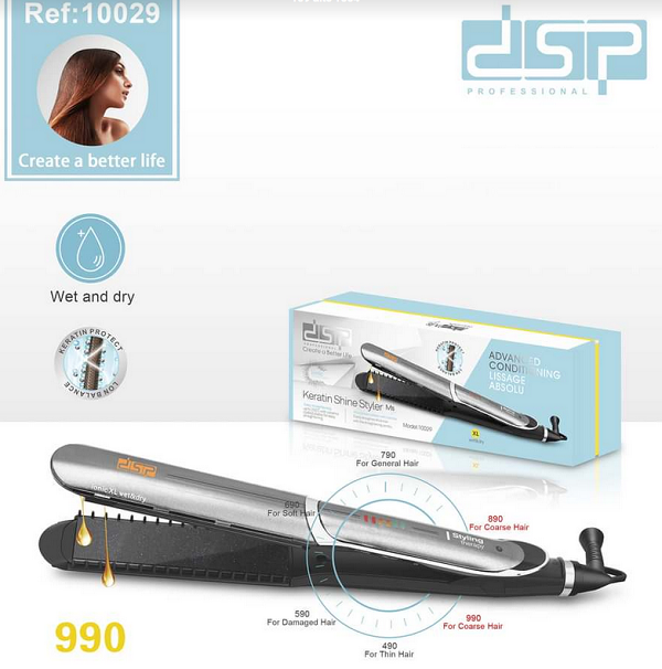 Ισιωτική μαλλιών DSP με κεραμικές πλάκες και χτένα