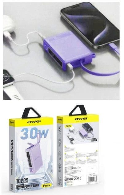 Powerbank - P87K - 10.000mah - 30W - AWEI - 008730 - Purple - Image 3