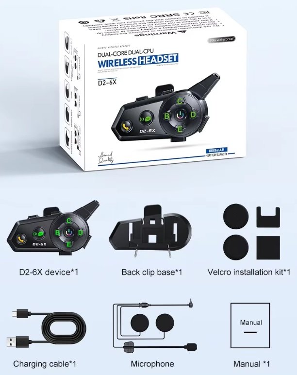 Ασύρματη ενδοεπικοινωνία κράνους μοτοσυκλέτας - Bluetooth - D2-6X - 811665 - Image 5