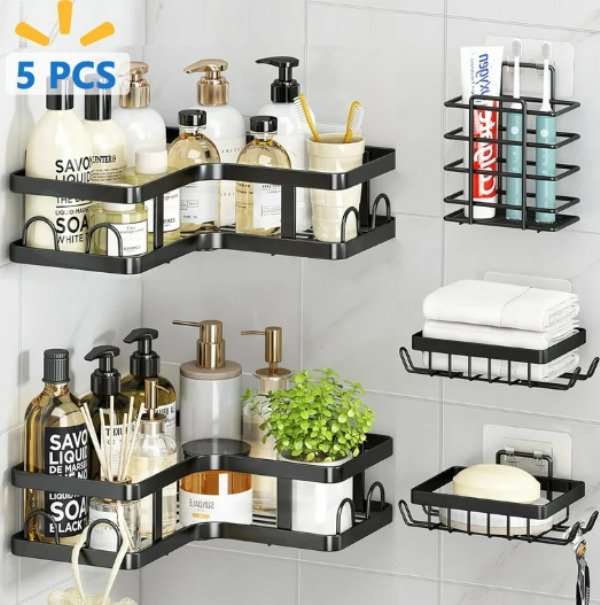 Επιτοίχια ράφια μπάνιου σε σετ 5Χ - 2155 - 170141 - Black - Image 3