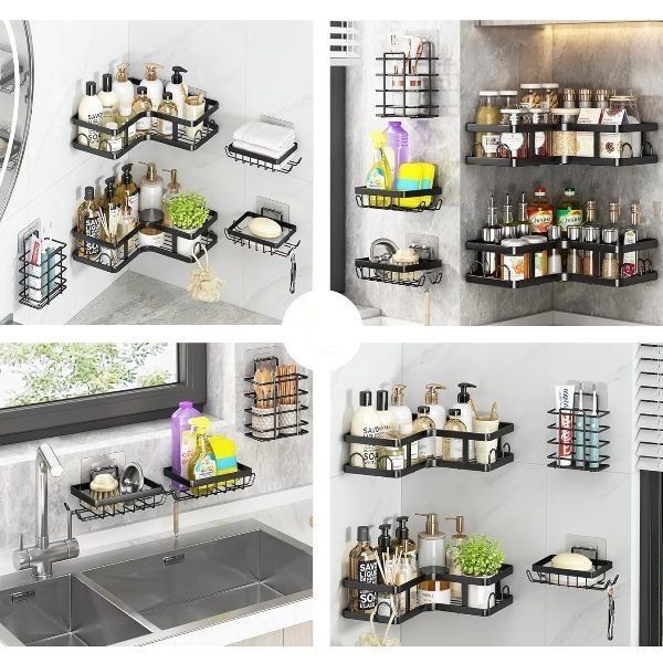 Επιτοίχια ράφια μπάνιου σε σετ 5Χ - 2155 - 170141 - Black - Image 4