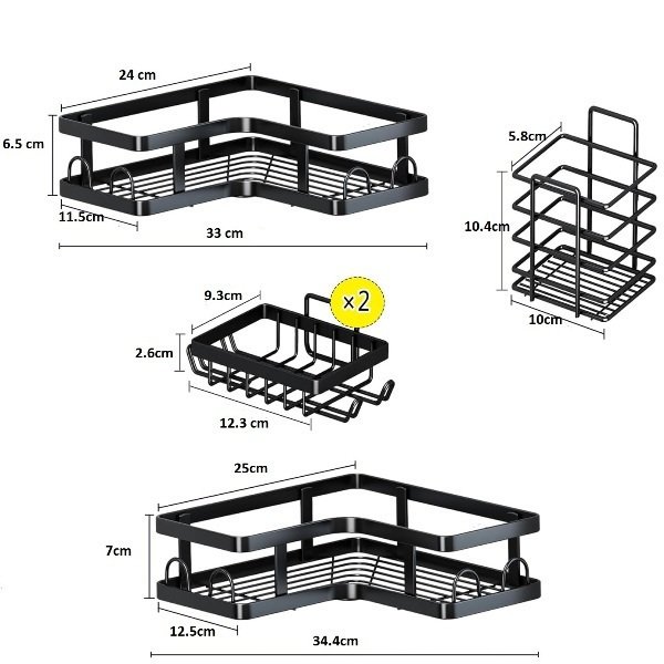 Επιτοίχια ράφια μπάνιου σε σετ 5Χ - 2155 - 170141 - Black - Image 5