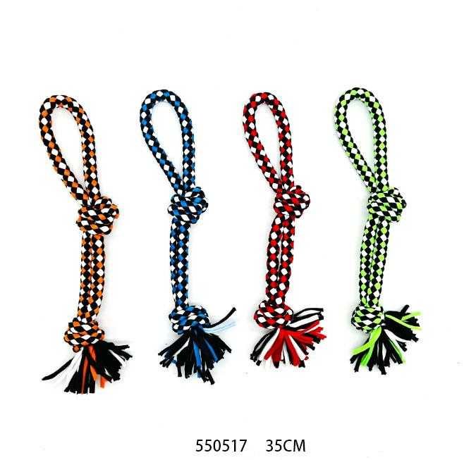 Υφασμάτινο παιχνίδι σκύλου σχοινί με κόμπους - 35cm σε ποικιλία χρωμάτων.