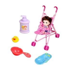 Κούκλα με σετ μπάνιου και καροτσάκι - 669-702C - 215564