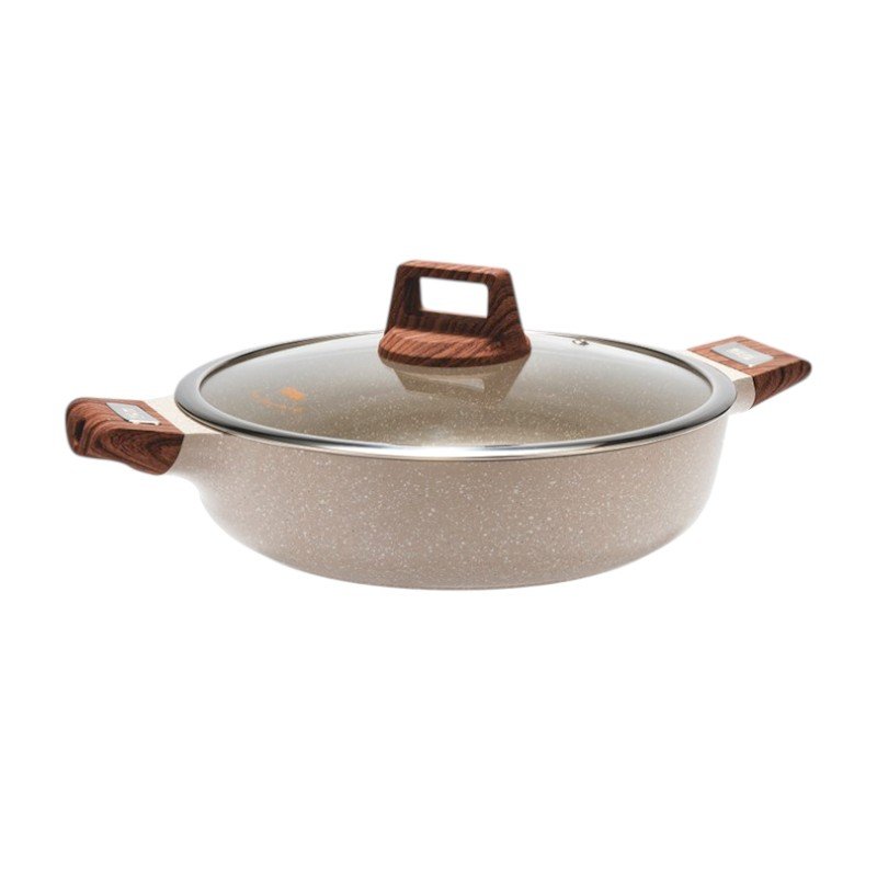 Ρηχή κατσαρόλα αντικολλητική με καπάκι - 2.7L - CA005-BS24-Beige - DSP - 563974