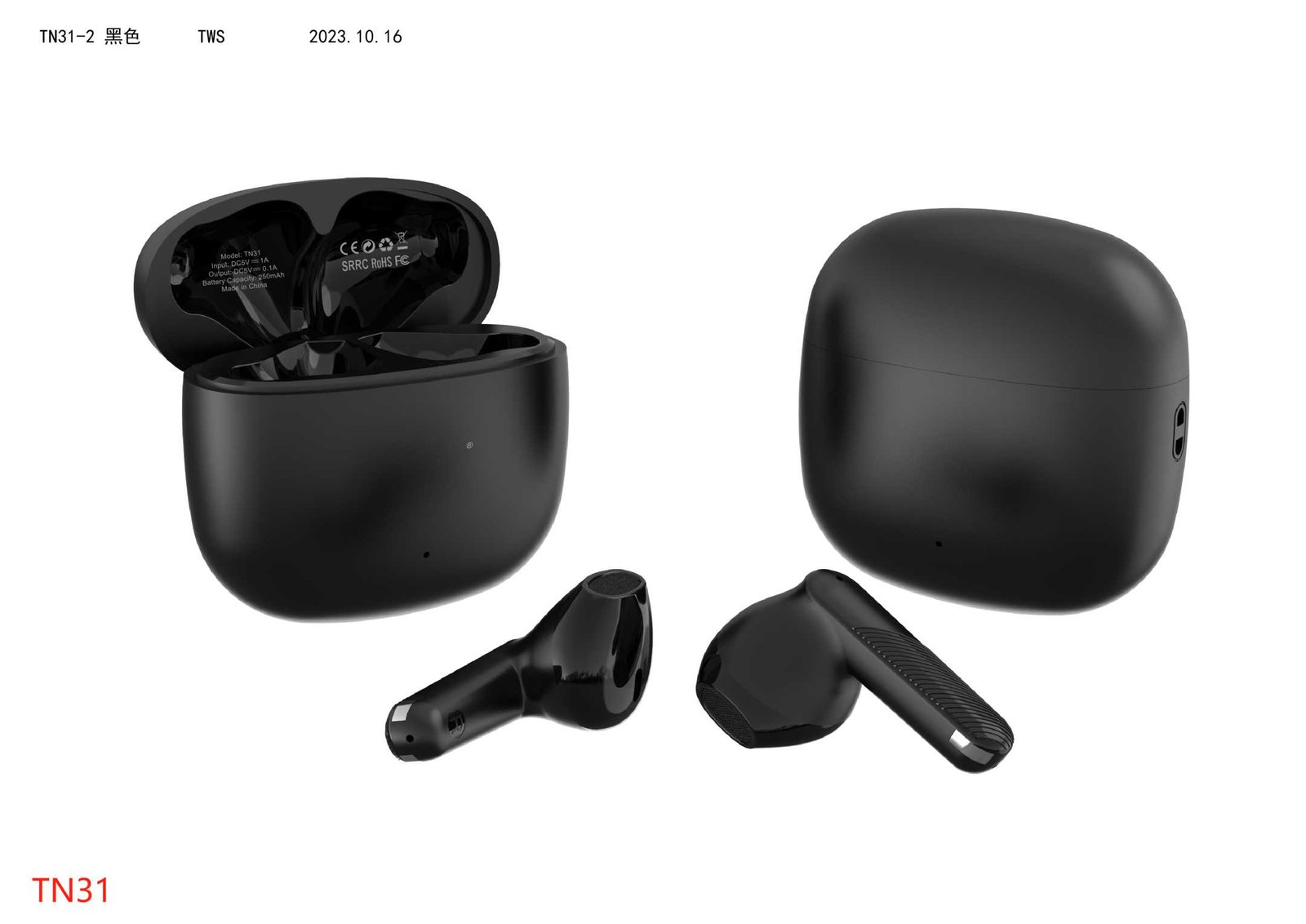 Ασύρματα ακουστικά Bluetooth με θήκη φόρτισης - TN-31 - 721760 - Black - Image 3