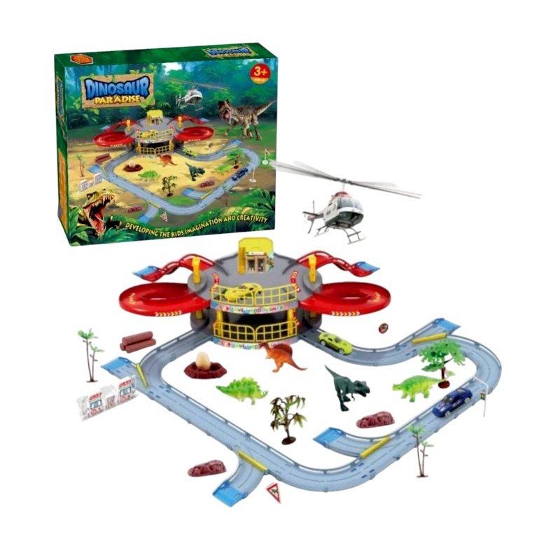 Πίστα αυτοκινητόδρομος με δεινόσαυρους και αξεσουάρ