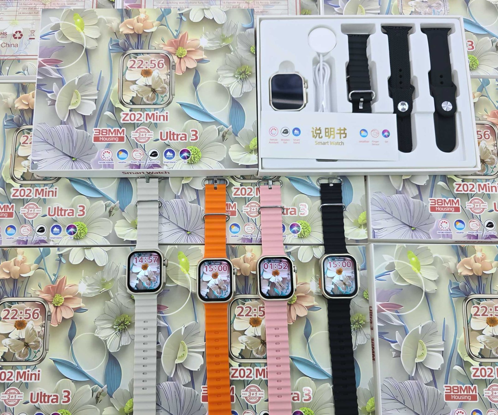 Σετ Smartwatch με 3 λουράκια - Z02 Mini - 064991 - Orange - Image 3