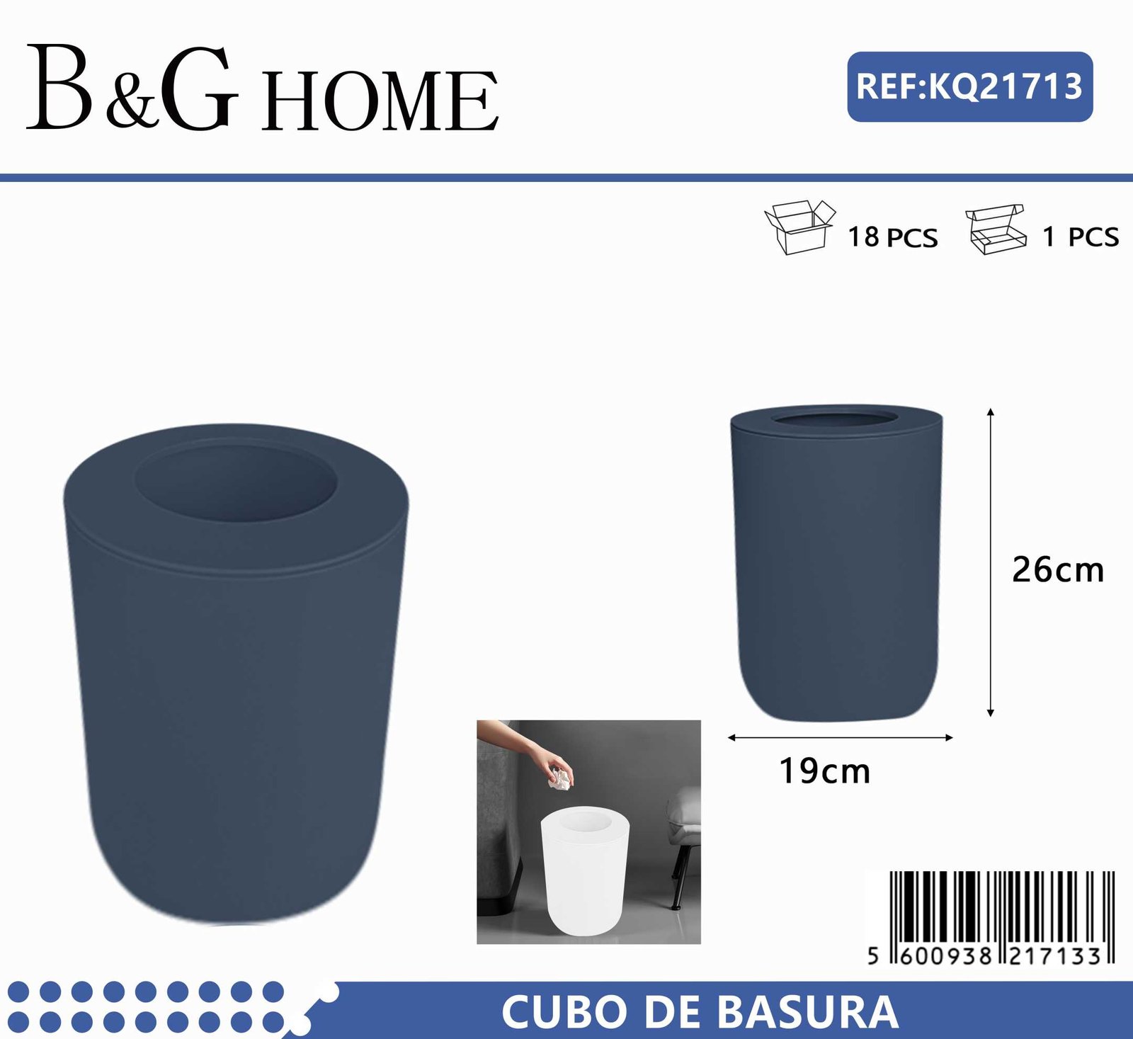 Κάδος απορριμμάτων μπάνιου πλαστικός - Blue - 21719 - Image 3