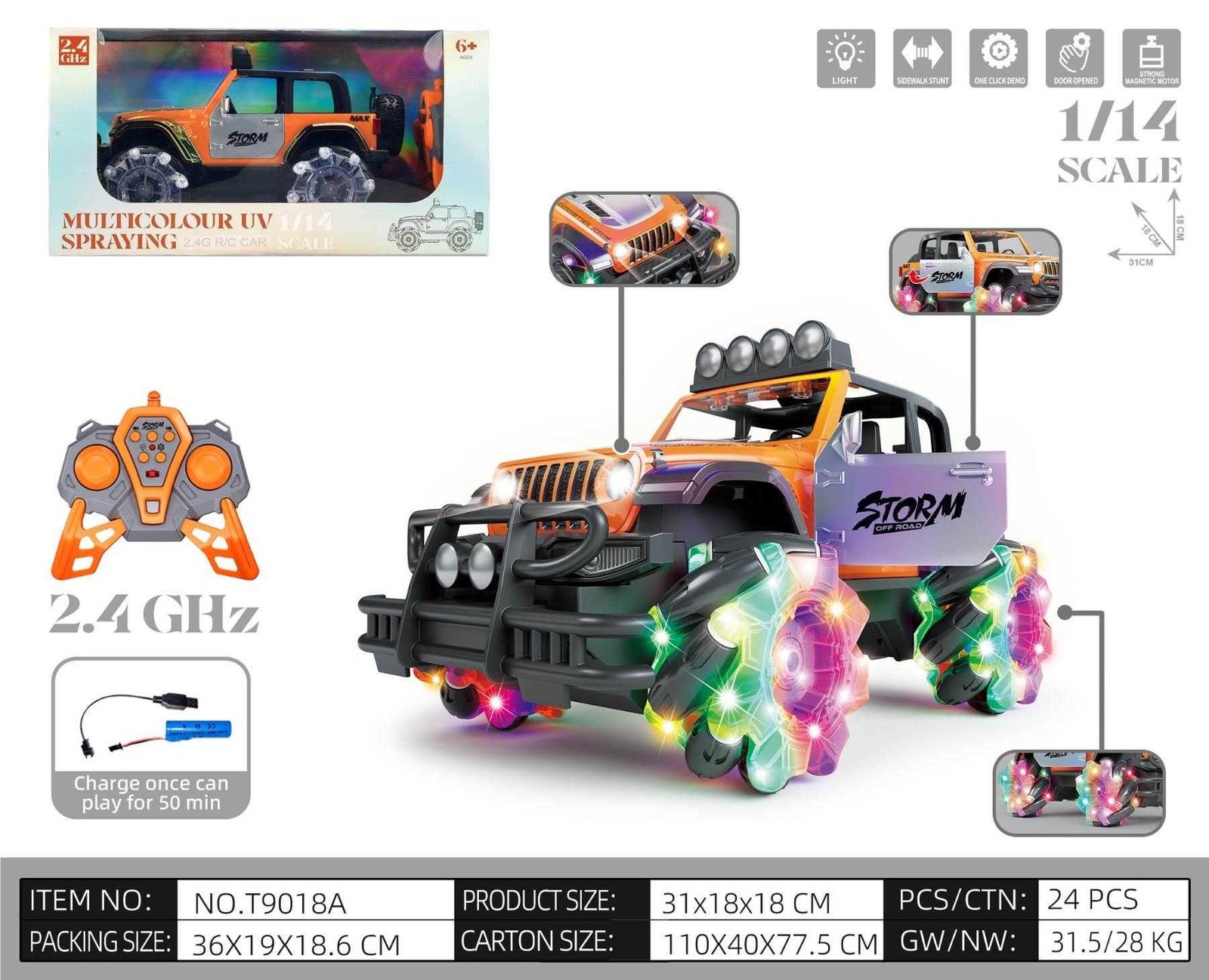 Τηλεκατευθυνόμενο αυτοκίνητο Τζιπ με φωτισμό - T9018A-1:14 - 502175 - Image 3