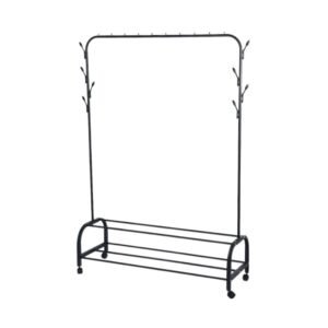 Τροχήλατη κρεμάστρα δαπέδου με ράφια παπουτσιών - YP-608 - 522629 - Black