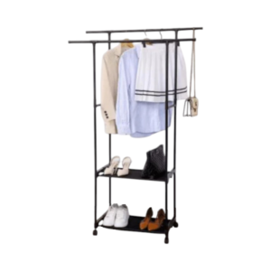 Τροχήλατη κρεμάστρα δαπέδου με ράφια παπουτσιών - 8902 - 522220 - Black