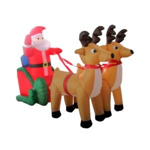 Φουσκωτός διακοσμητικός Άγιος Βασίλης με έλκηθρο & ταράνδους με φωτισμό - 2.4m - 817254