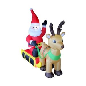 Φουσκωτός διακοσμητικός Άγιος Βασίλης με έλκηθρο & τάρανδο με φωτισμό - 1.2m - 817247