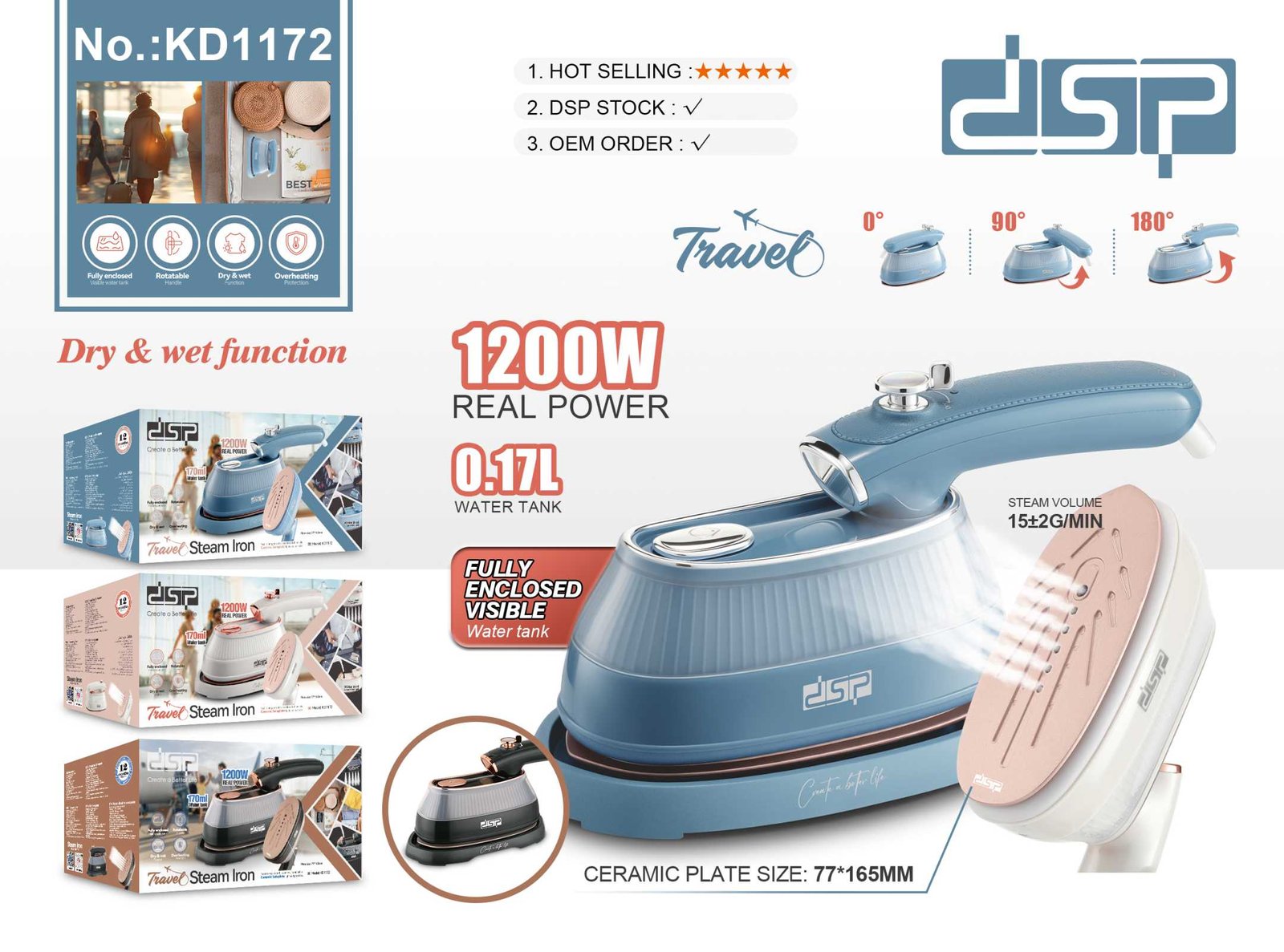 Ατμοσίδερο ταξιδιού mini - KD1172 - Blue - DSP - 618793 - Image 3