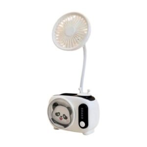 Παιδικός επαναφορτιζόμενος ανεμιστήρας μολυβοθήκη με ξύστρα σε λευκό χρώμα.