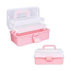 Κουτί οργάνωσης καλλυντικών ροζ με πολλαπλές θήκες