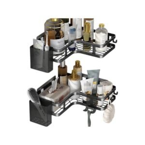 Σετ επιτοίχια γωνιακά ράφια μπάνιου σε μαύρο χρώμα