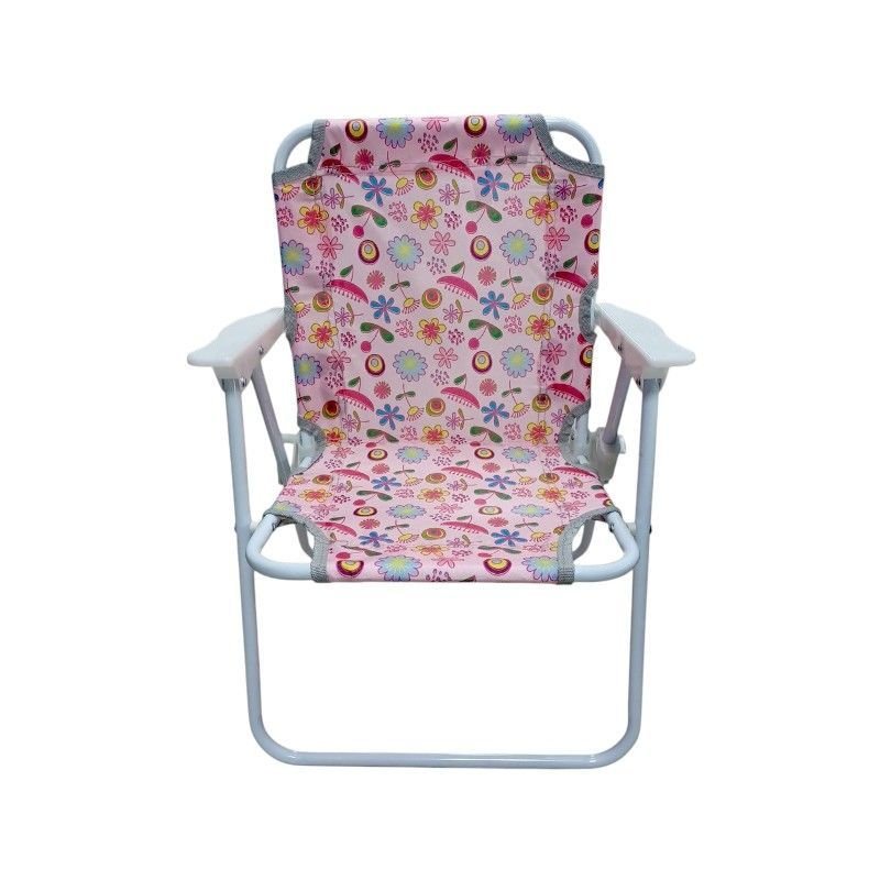 Παιδική πτυσσόμενη καρέκλα camping ροζ με σχέδια λουλούδια