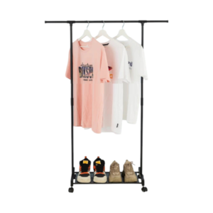 Τροχήλατη κρεμάστρα δαπέδου με ράφι για παπούτσια